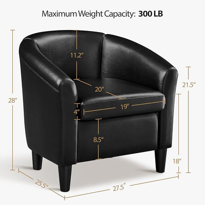 Topeakmart Faux Leather Club Chair, Modern Accent Chair and Cozy Barrel Armchair with Sturdy Legs for Living Room Bedroom Reception Room, Black