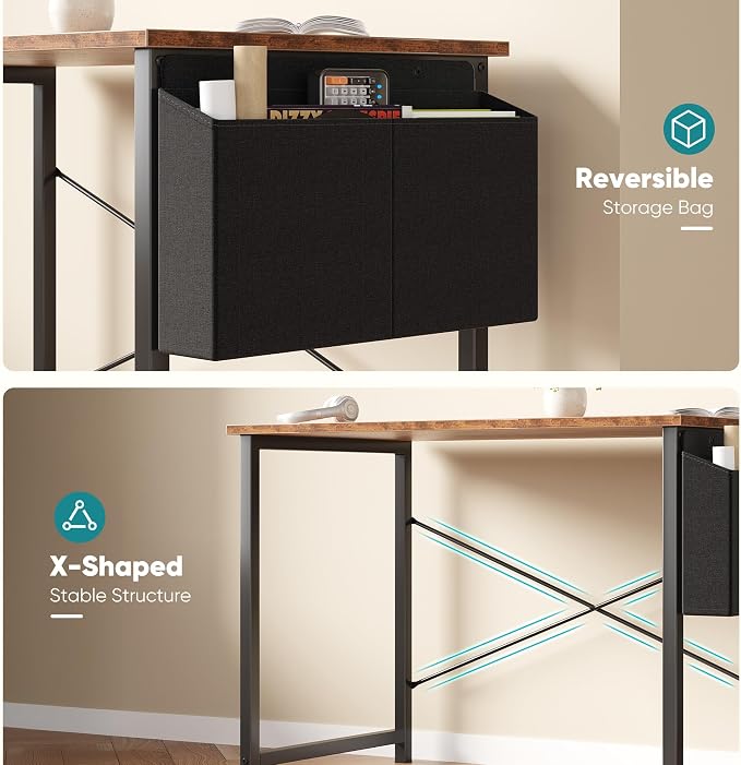 OLIXIS Small Computer Desk, 40 Inch Home Office Desks, Writing Study Craft Work Gaming Table, Computer Workstation for Bedroom Small Spaces with Storage Bag, Rustic Brown