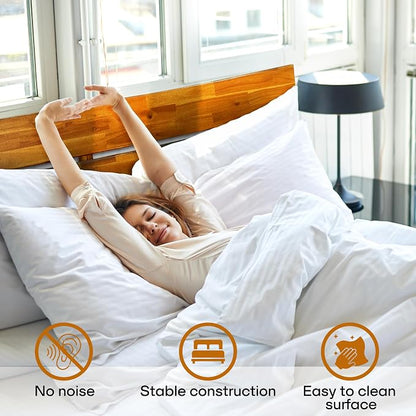 Acacia Aurora Wooden Bed with Headboard, Queen Size Bed Frame, 800lbs Capacity Wood Bed Compatible with All Mattress Types, Non-Slip & Noise-Free, Wood Slats Support, Easy Assembly, Caramel.