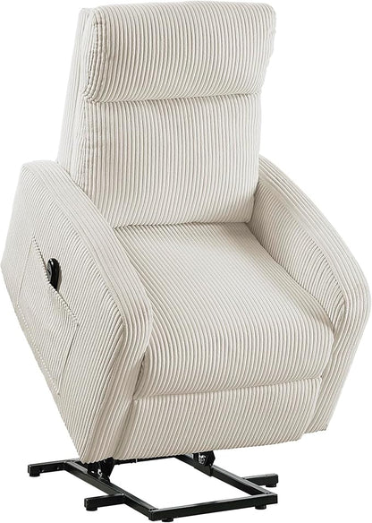Lexicon Power Lift Recliner Chair for Elderly with Remote Control, Gentle Lift Motion, Side Pocket Armrest, Corduroy Upholstered Electric Recliner for Living Room/Bedroom, Easy Assembly, Beige