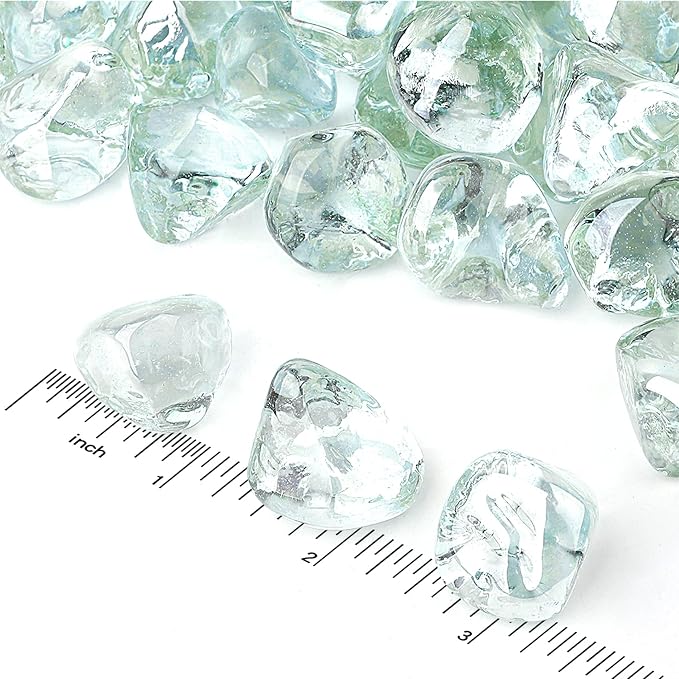 Onlyfire 10 lbs Fire Glass Diamonds 1 Inch, Reflective Fire Pit Glass Rocks for Propane & Natural Gas Fireplace, High Luster Multi-Faceted Stones, Crystal Ice (Multicolor & Blends Available)