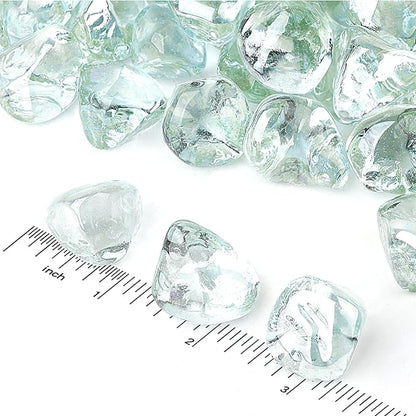Onlyfire 10 lbs Fire Glass Diamonds 1 Inch, Reflective Fire Pit Glass Rocks for Propane & Natural Gas Fireplace, High Luster Multi-Faceted Stones, Crystal Ice (Multicolor & Blends Available)