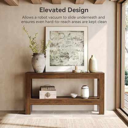 LITTLE TREE 63-Inch Wood Entryway Table, Long Farmhouse Narrow Console Table for Living Room, Hallway, Sofa, Entry, Entrance, Foyer, Behind Couch with 2-Tier Shelves, Brown