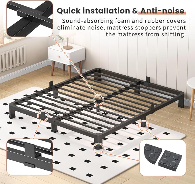 VIPSHOW 4 Inch Twin Heavy Duty 3500 lbs Bed Frame with Round-Corner Legs & Anti-Squeak Design – Quick Assembly Metal Platform, No Box Spring Needed