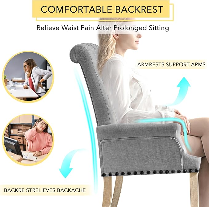 AODCHR Upholstered Fabric Accent Dining Chair Set of 5, Elegant Tufted Dining Room Chairs, Kitchen Room 1 Arm with 4 Armless, Light Grey
