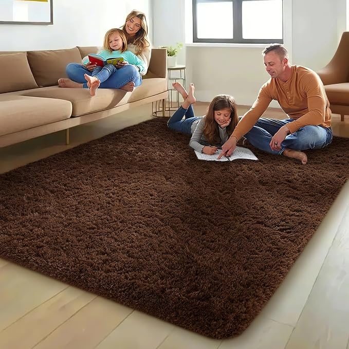 Ophanie Brown Rugs for Living Room Bedroom, 6x9 Fluffy Fuzzy Furry Carpet,Plush Soft Shaggy Bedside Indoor Floor Area Rug for Kids Girls Boys Baby Teen Dorm Nursery Decor with Over 99 pcs Pile fibers