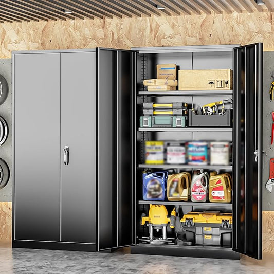 INTERGREAT Metal Storage Cabinet, 72” H Storage Cabinet with 2 Doors and 4 Adjustable Shelves for Office, Home, Garage (Assembly Required, Black)