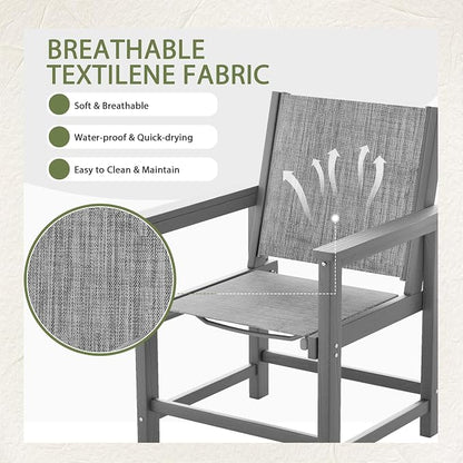 UDPATIO HDPE Patio Dining Chairs Set for 4 with Teslin Fabric - Heavy Duty Outdoor Chairs for Poolside, Deck, Garden, Backyard - All-Weather Resistant Seating,Light-Grey