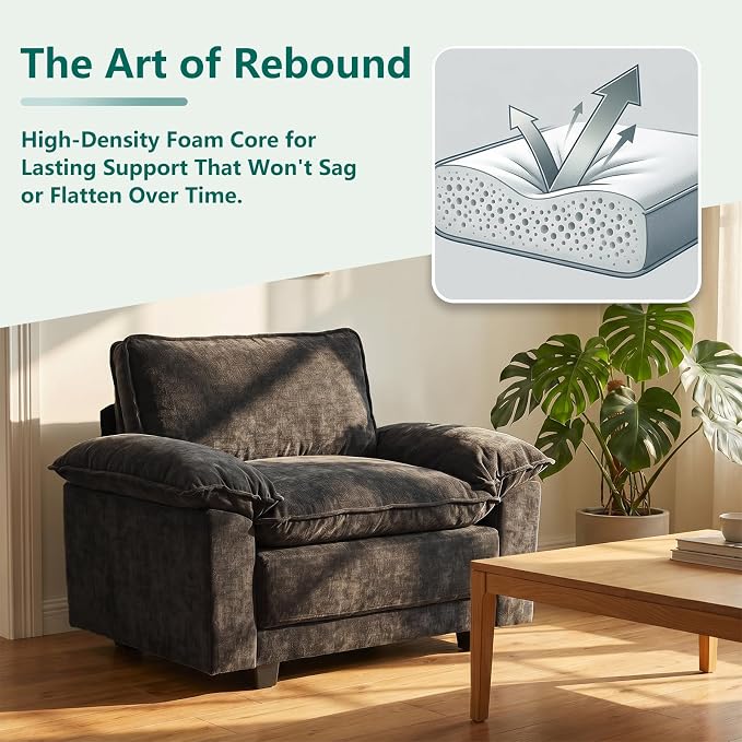 Modern Cloud Single Sofa, Comfy Chenille Couch for Living Room, Dark Gray | Cloud Couch，Comfortable Cushioning，Cozy Armrest Support，Modern Appearance，Easy Assembly, Sturdy Frame