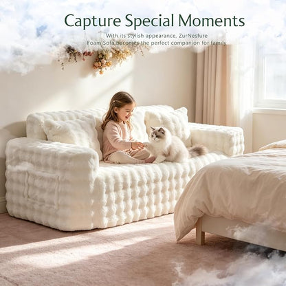 ZurNesfure Sofa Couch Cloud 3-Seater Memory Foam Couch with Pillow No Assembly Required, Modern Couch with Removable Washable Cover Boneless Sofas for Living Room Bedroom Apartment (White,3-Seater)