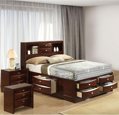 Furniture of America Darius Transitional Solid Wood 3-Piece King Platform Bedroom Set with Drawers, Bookcase Headboard and Knob Pulls, Mattress Ready, Dark Cherry