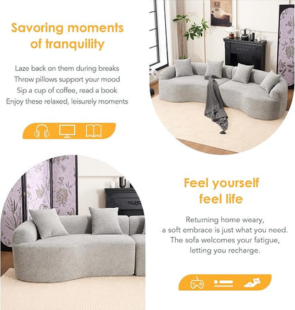 110.2" Curved Sectional Sofa,Luxury Wood Grain Chenille Fabric, Oversized Sectional Sofa,Compression Curved Couch for Living Room,No Assembly Needed (Grey, 110.2 Inch)