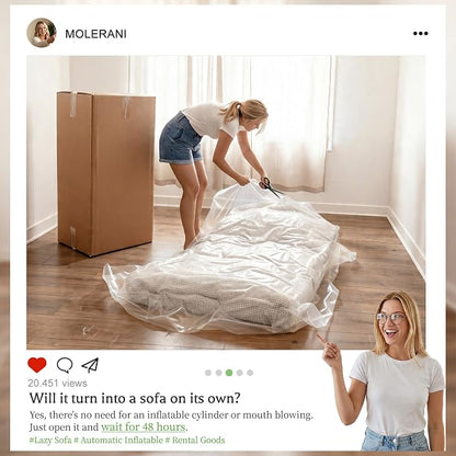 Homkdom 98" Boneless Modular Sectional Sofa, Cloud Couch with 27" Deep Seat & Oversized Chaise, L-Shaped High-Density Foam Sofa for Living Room, No Assembly Required (White-Check, Left Facing)