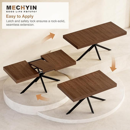 MECHYIN Extendable Dining Room Table for 4-6-8, 55''-70.9'' Wood Rectangle Expandable Dining Table with Hidden Storage, Space Saving Farmhouse Kitchen Table for Dining Room Kitchen Office,Walnut