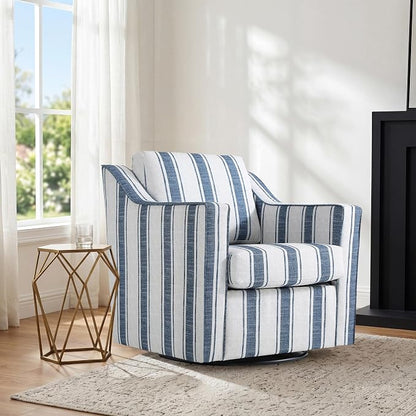 Swivel Accent Chair Set of 2, Modern Round Barrel Arm Chair for Living Room, Bedroom, Comfy Club Reading Chairs for Adult, Stripe Navy Blue