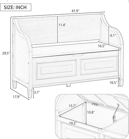 Knocbel Rustic Entry Storage Bench with Hidden Compartments and Removable Cushion, Wooden Entryway Hallway Foyer Shoe Bench Bedroom End of Bed Bench, 250lbs Weight Capacity (Espresso)