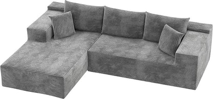 YESHOMY Boneless Couches for Living Room, 108" Sectional Modular Sectional Sofa with Deep Seat, Cloud Comfy Couch with L-Shape Chaise, Easy Assembly (Corduroy, Gray)