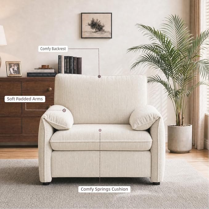 Oversized Accent Chairs Set of 2, 41 inch Modern Armchair for Living Room, Wide Reading Chair w/Deep Seat Springs Cushion, Padded Arms, Chenille Single Sofa Chair for Bedroom, Apartment, Beige