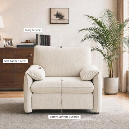 Oversized Accent Chairs Set of 2, 41 inch Modern Armchair for Living Room, Wide Reading Chair w/Deep Seat Springs Cushion, Padded Arms, Chenille Single Sofa Chair for Bedroom, Apartment, Beige