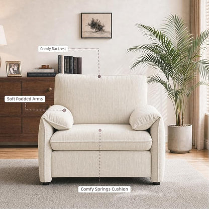 Oversized Accent Chair, 41 inch Modern Armchair for Living Room, Wide Reading Chair w/Deep Seat Springs Cushion, Padded Arms, Chenille Single Sofa Chair for Bedroom, Apartment, Beige