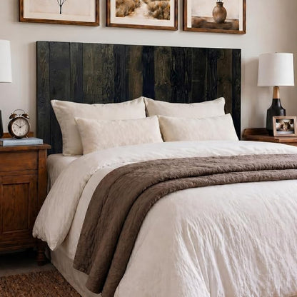 Barn Walls King Size Headboard, Black Barrel Stain | Solid Wood Wall-Mounted Panels, Natural Wood Grain Variation, Rustic Modern Design, Fits King & Adjustable Beds