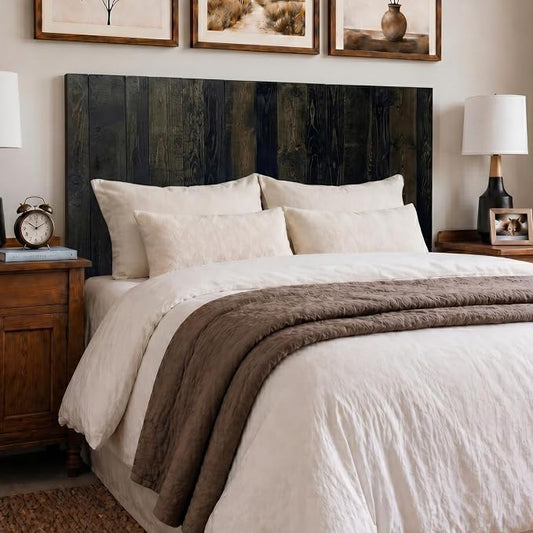 Barn Walls King Size Headboard, Black Barrel Stain | Solid Wood Wall-Mounted Panels, Natural Wood Grain Variation, Rustic Modern Design, Fits King & Adjustable Beds