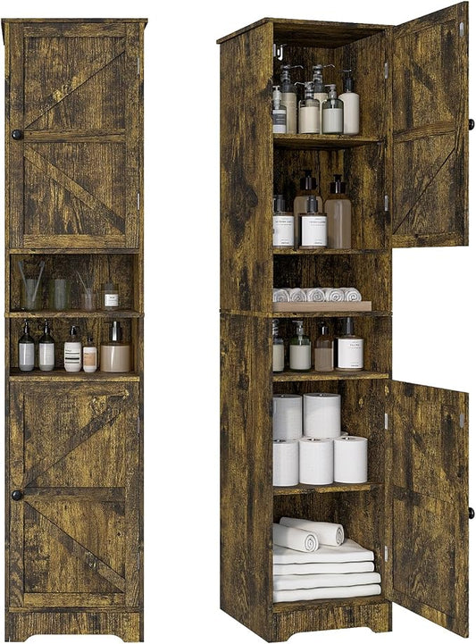 Viaozutis Tall Bathroom Storage Cabinet, Slim Freestanding Cabinet with Adjustable Shelves, Vertical Storage Organizer for Small Bathrooms, Toilet Paper & Daily Essentials Storage Retro Colors