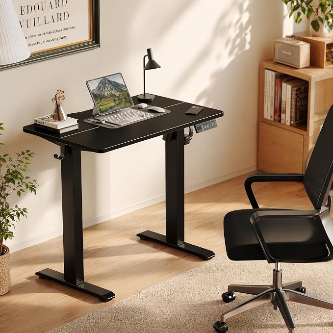 Claiks Electric Standing Desk, 35 x 20 Inch Small Height Adjustable Sit Stand Desk for Home Office, Computer Desk with Memory Presets, Cable Management & Headphone Hooks, 156 lbs Capacity, Black