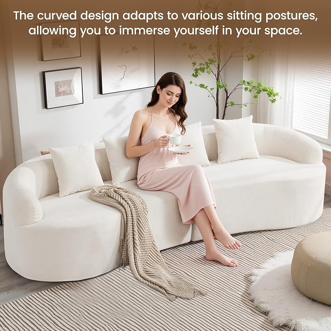 110" Boneless 4 Seater Sectional Sofa, Chenille Oversized Curved Cloud Couch, Modern 4-Seater Deep Seat Couches for Living Room, No Assembly, Beige