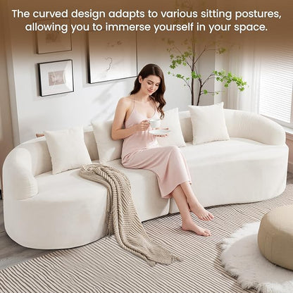 110" Boneless 4 Seater Sectional Sofa, Chenille Oversized Curved Cloud Couch, Modern 4-Seater Deep Seat Couches for Living Room, No Assembly, Beige
