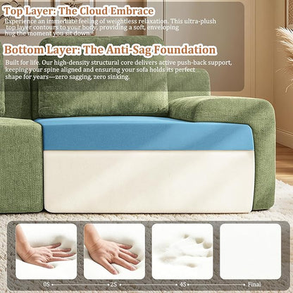159" Oversized Boneless Couch, Comfort Cloud Sectional Couches for Living Room, Modular Sofa High Back & Extra Deep Seat, No Assembly, Soft Chenille Fabric (Olive Green, 159 inch-（4+4）)