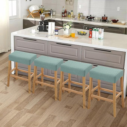 YISUN Stool Covers Rectangle - 4 Pack Stretch Waterproof Saddle Seat Cover Counter Bar Stools Bar Chairs Covers Kitchen Island Chairs Cushion Protector (1, Argyle-Green 4pcs)