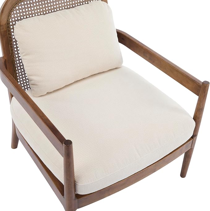 Christopher Knight Home Nadine Wooden Club Chairs Set of 2, Club Chair, Rattan Open Back Armchair, Accent Reading Sofa Chair with Cushions, Accent Chairs Set for Living Room Bedroom, Beige Stripe