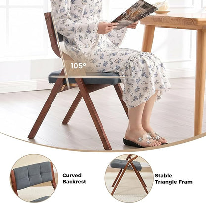 Folding Chairs with Cushion Set of 6,Padded Foldable Dining Chairs,Portable Wooden Folding Dining Chairs for Dining Room Kitchen Wedding Party Indoor Linen Walnut Darkgrey