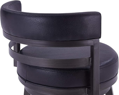 Armen Living Madrid 26" Counter Height Swivel Barstool in Ford Black Faux Leather and Mineral Finish