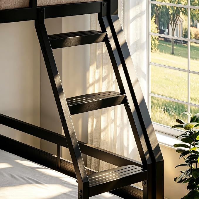 Bunk Bed Twin Over Full, Heavy Duty Metal Bunkbeds with Full-Length Guardrail, Space-Saving Steel Bed for Kids & Adults, No Box Spring Required, Black