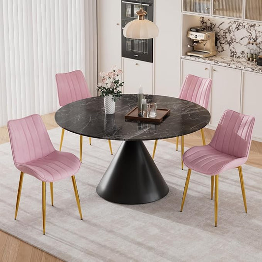 VECELO Dining Chairs Set of 4, Velvet Fabric & Metal Frame, Mordern Style for Kitchen, Living Room,Offcie, Pink