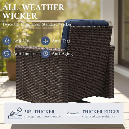Patio Wicker Swivel Chairs with High Back Set of 2, All Weather PE Wicker Outdoor Swivel Chairs with Waterproof Cushion for Porch, Backyard, Balcony, Deck