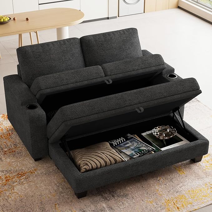 Belffin Sectional Sofa Bed with Storage Ottoman Small Modular Couch with Cup Holder Apartment Couch Dark Grey