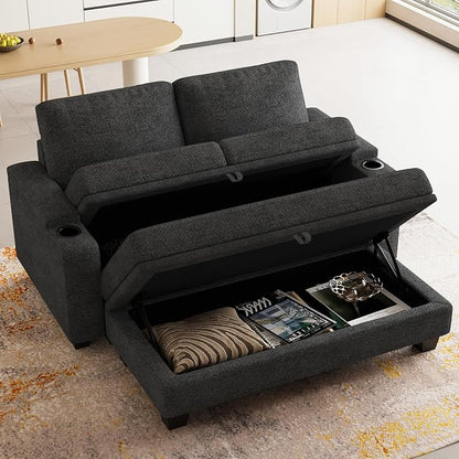 Belffin Sectional Sofa Bed with Storage Ottoman Small Modular Couch with Cup Holder Apartment Couch Dark Grey
