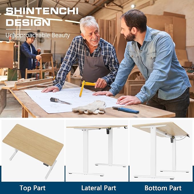 Shintenchi Standing Desk, Height Adjustable Electric Sit Stand up Desk, Ergonomic Rising Computer Table, 48x24 Inch Modern Lift Gaming Desk Workstation for Home Office, White & Walnut
