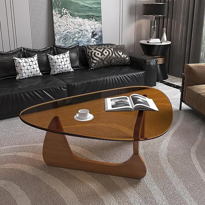 Modern Glass Coffee Table, Mid Century Small Coffee Table, Coffee Table for Living Room,Suitable for Bedroom Living Room Reception Office Tables (Walnut/Brown, Small)