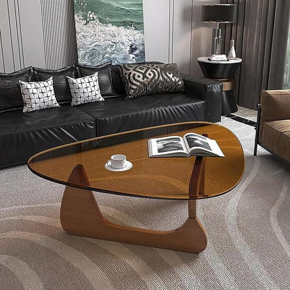 Modern Glass Coffee Table, Mid Century Small Coffee Table, Coffee Table for Living Room,Suitable for Bedroom Living Room Reception Office Tables (Walnut/Brown, Small)