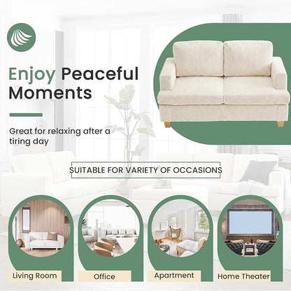 YOUDENOVA 63" Corduroy Sofa Couch Loveseat for Living Room, Small Seep Seat Loveseat Sofa for Bedroom, Comfy Chenille Couch for Small Spaces, White Corduroy