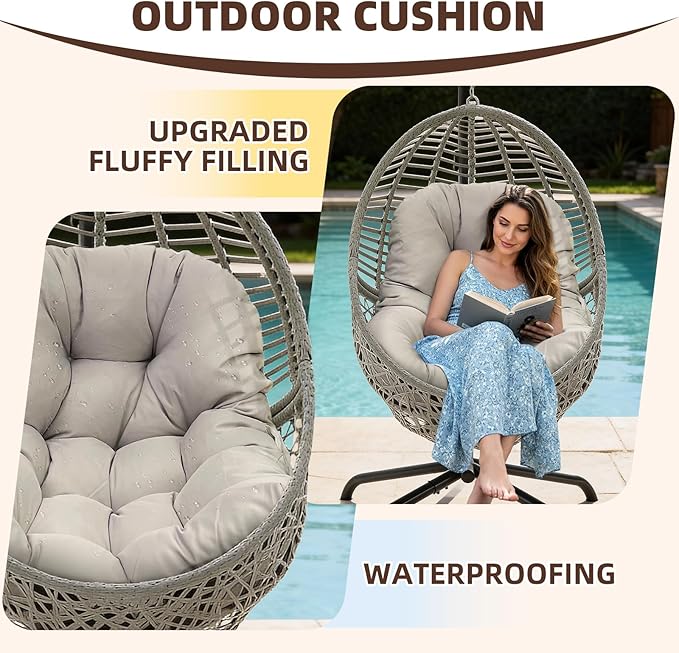 Outdoor Egg Chair Cushion with Ties,Non Slip for Backyard Garden,U Shaped Waterproof Replacement Cushions for Swing Egg Chair Hanging Basket Chair,Dark Green,47"*35"