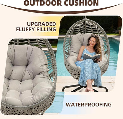 Outdoor Egg Chair Cushions Black,Waterproof Non Slip with Ties, Thicken Egg Swings Chair Cushion for Deck Balcony Backyard Porch,47 * 35