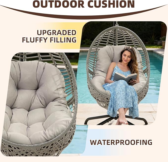 Wicker Egg Chair Cushion Replacement for Outdoor Furniture Waterproof Egg Swing Chair Cushions with Ties Teal Blue Thick Hanging Basket Chair Pads for Garden Patio Balcony,47"*35"