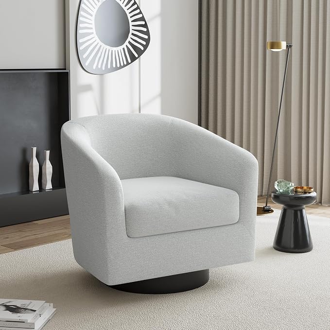 Swivel Accent Chair, Chenille Barrel Chairs Upholstered Armchair for Living Room, Modern Round Arm Chair Small Single Sofa Bedroom Reading Seat - Beige