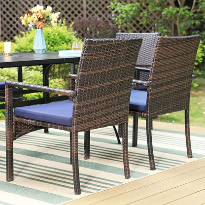 Sophia & William Patio Outdoor Table and Chairs Set with Umbrella Orange Red, Patio Dining Sets for 6, 7 Pieces Patio Table Set for Backyard Deck Porch Outside, Metal Table Rattan Chairs