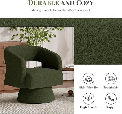 Swivel Barrel Accent Chair,Oversized Teddy Upholstered Round Swivel Chair,Modern Luxury 360 Degree Living Room Vanity Chair for Bedroom Office,Green